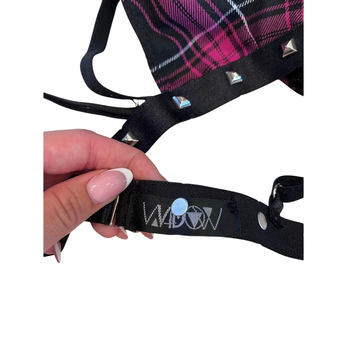 WIDOW Y2K Scene Pink Plaid Studded Bralette Rave Top