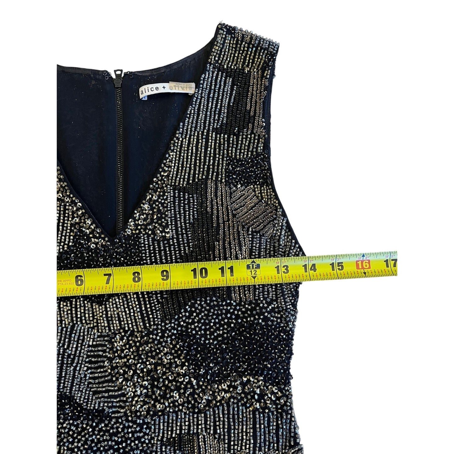 Alice + Olivia Black Silver Beaded Sequin Cocktail Dress Sheath Sleeveless Sz 0