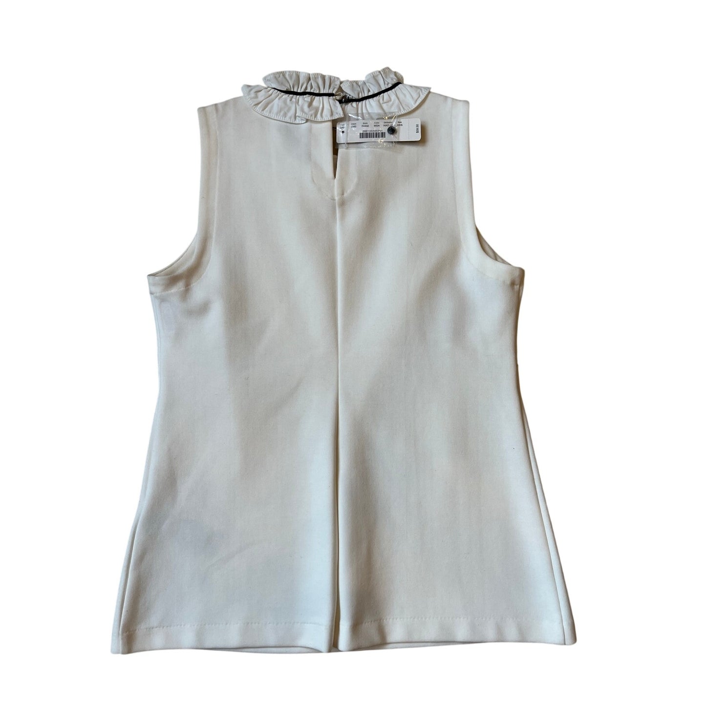 J.Crew Factory NWT White Ruffle Mock Neck Sleeveless Blouse XXS Black Tie Top