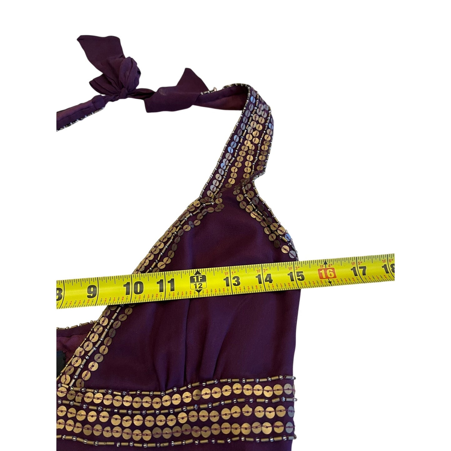 Adrianna Papell 100% Silk Plum Beaded Halter Cocktail Dress Size 6