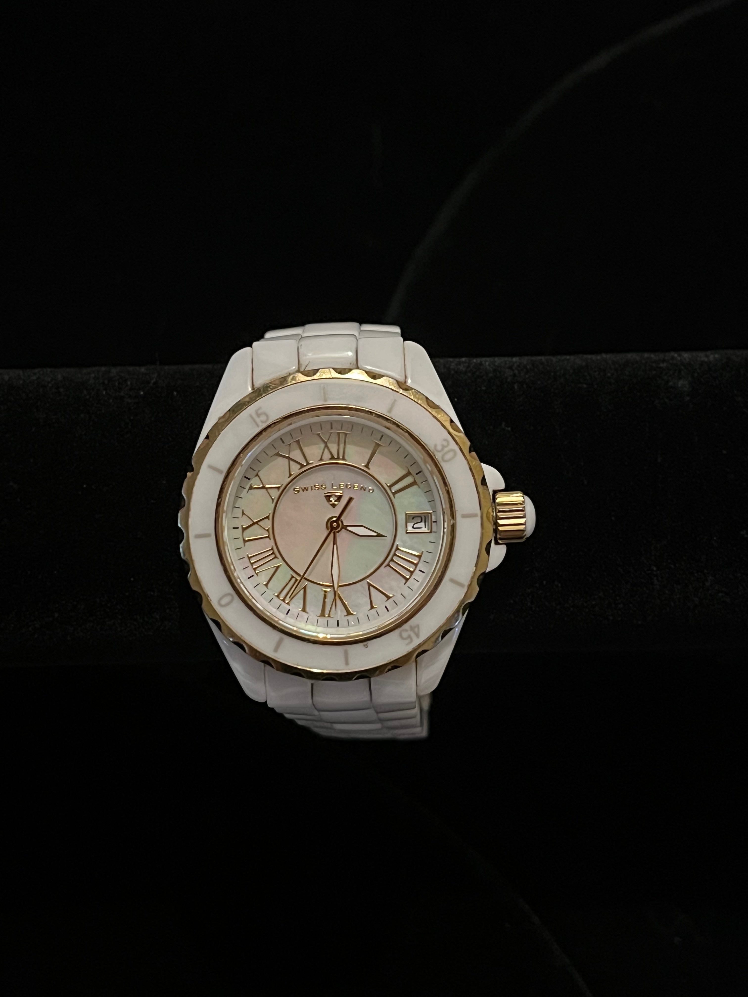 vintage women's watch- swiss legend white ceramic