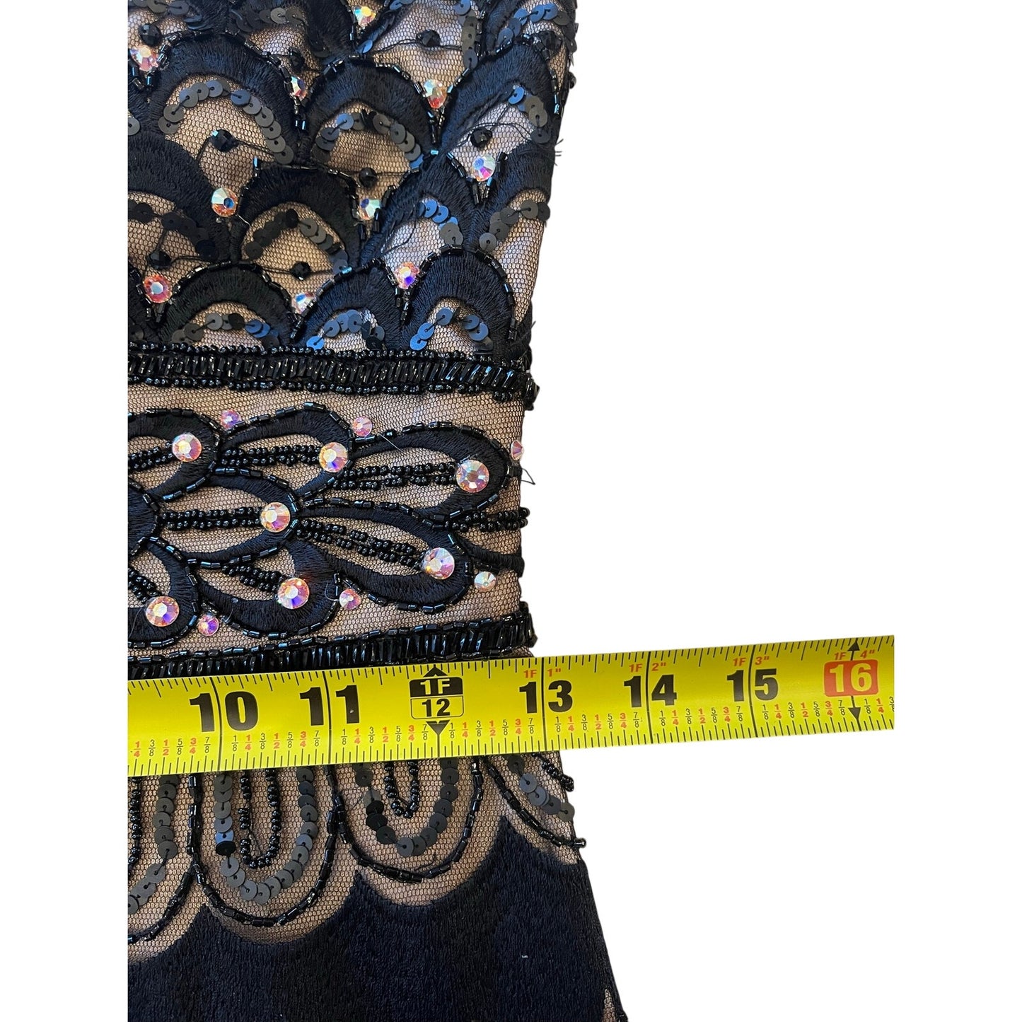 Sue Wong Nocturne Black Nude Beaded Embroidered Cocktail Dress Size 4