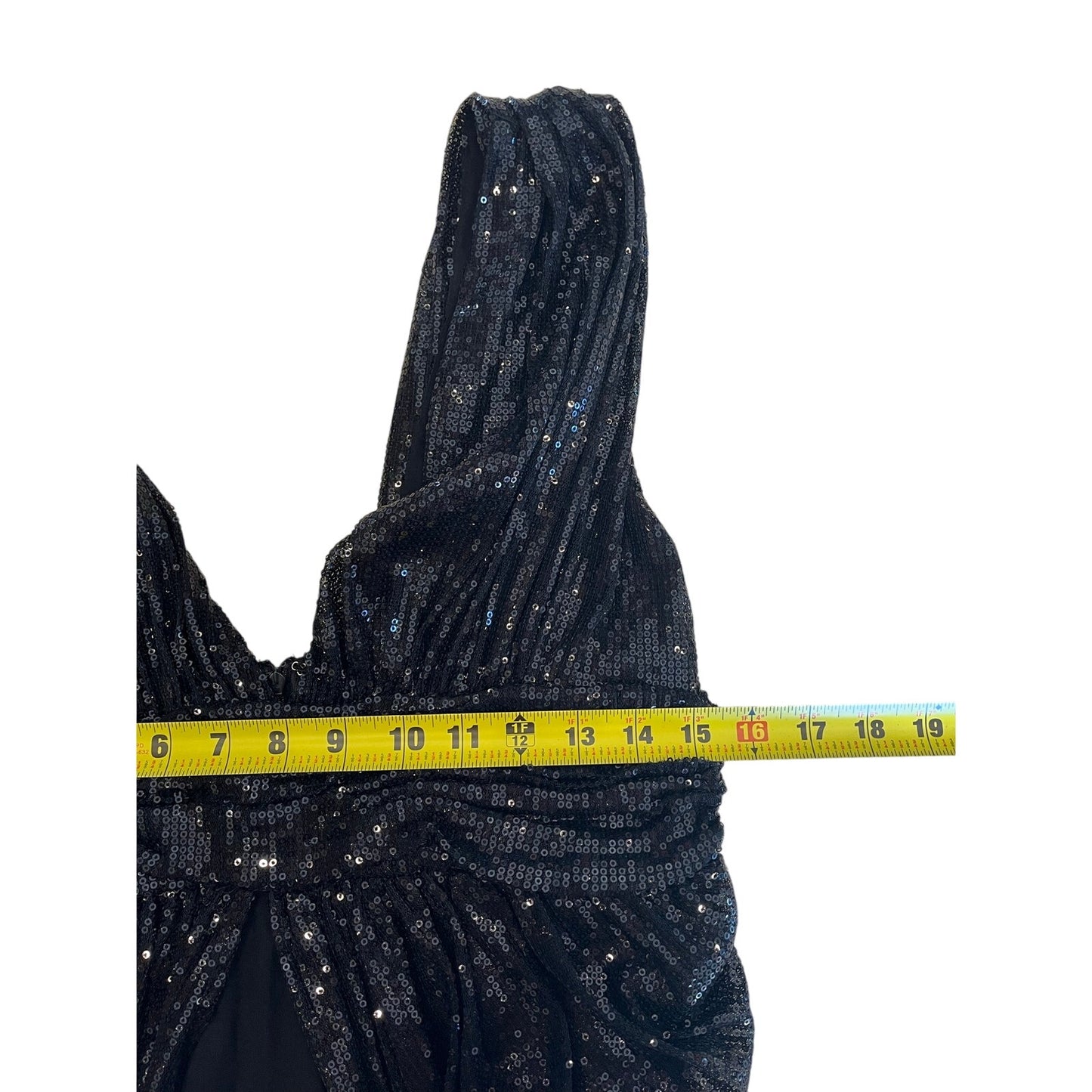 Aryn K Black Sequin Draped Tunic Top Size L Deep V Ruched Party