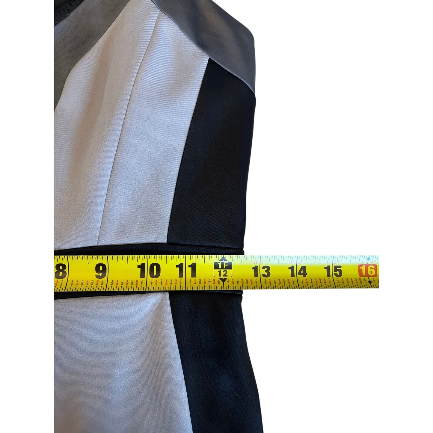 JAX Gray Black Colorblock Sheath Dress Size 6 Cutout Neck Cocktail Career Midi