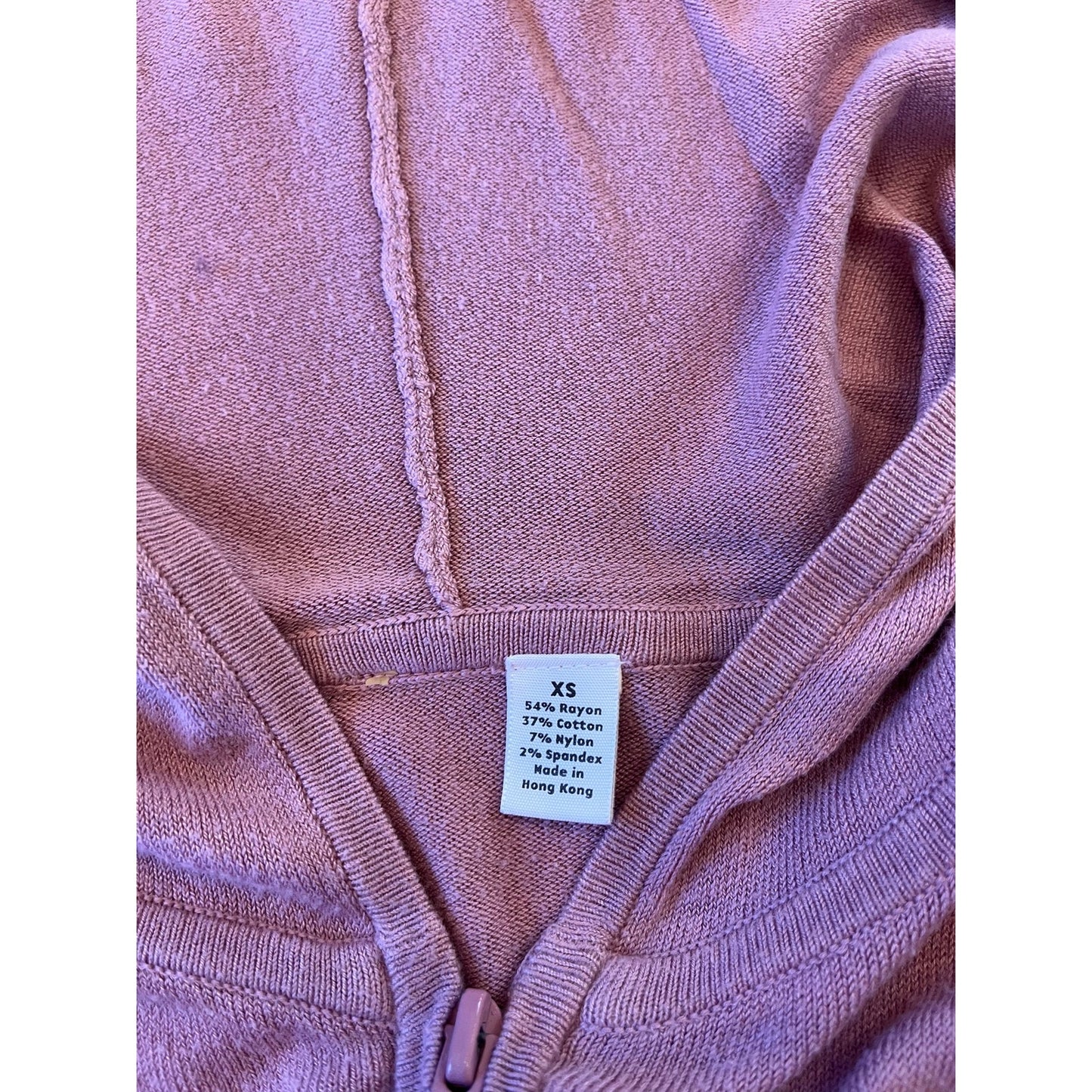 Vintage Y2K Dusty Pink Knit Zip Up Hoodie XS Fitted Stretch Lightweight Sweater