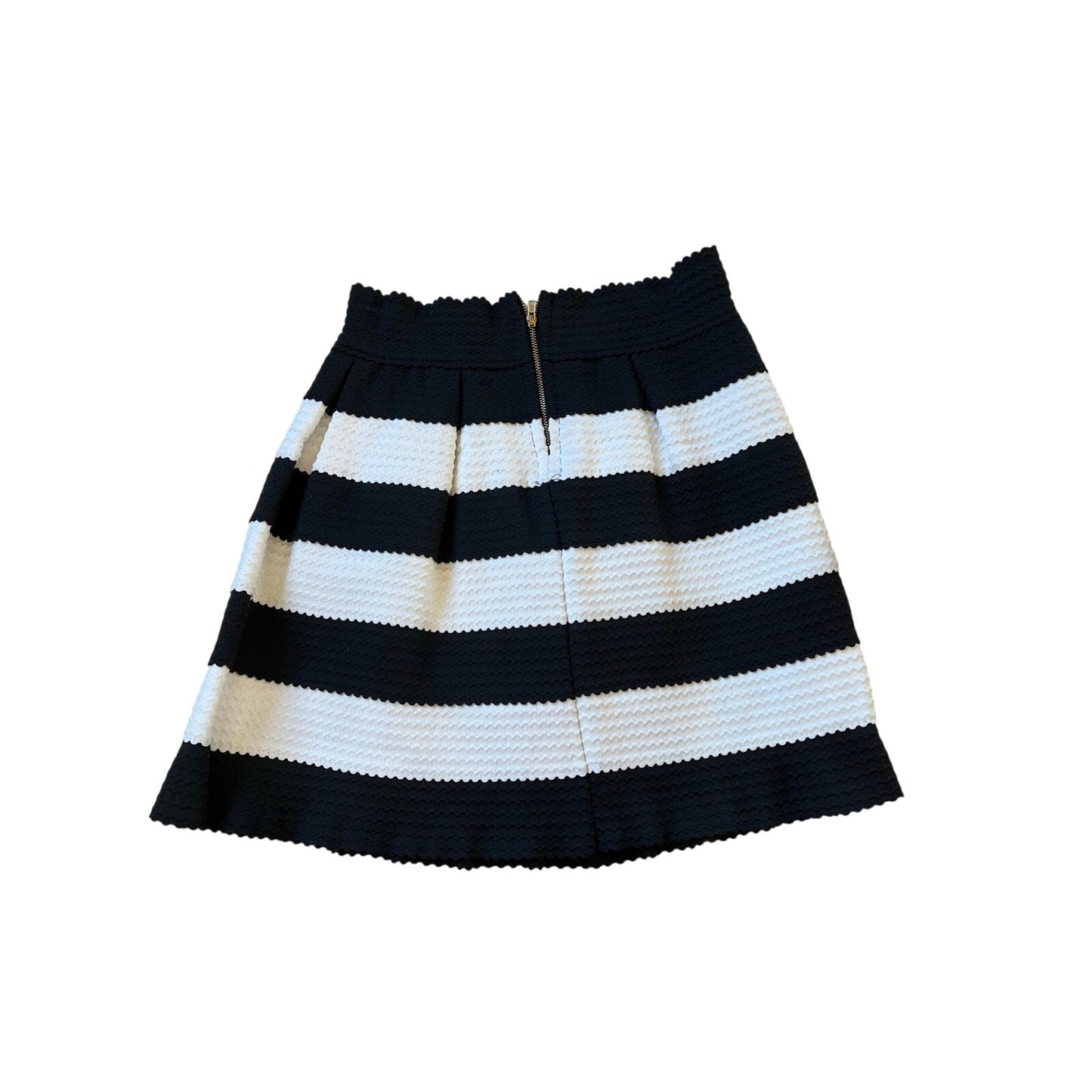 Black White Striped Textured Fit & Flare Mini Skirt Pleated A-Line Women's