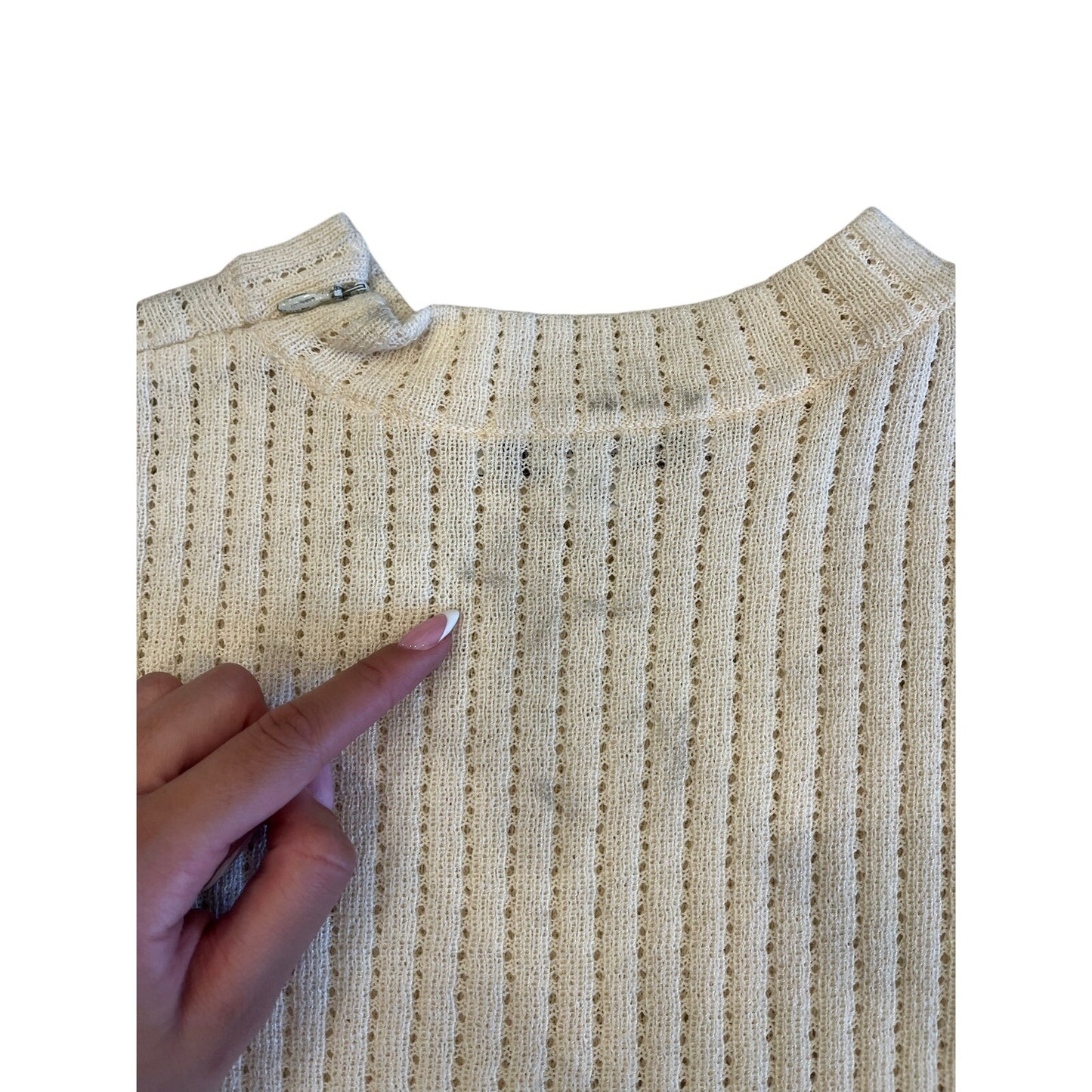 St. John Sport Ivory Open Knit Sleeveless Mock Neck Top Size S