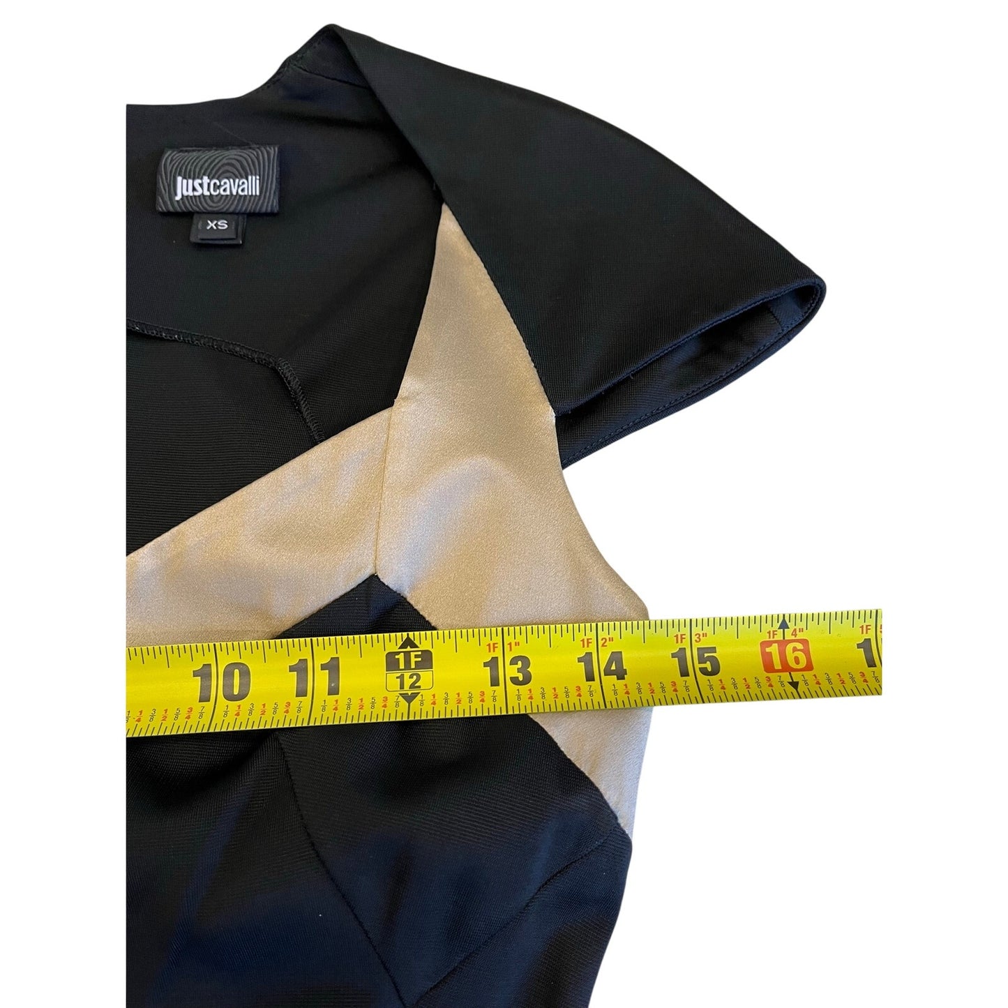 Just Cavalli Black Beige Colorblock Cap Sleeve Midi Dress XS Made in Italy