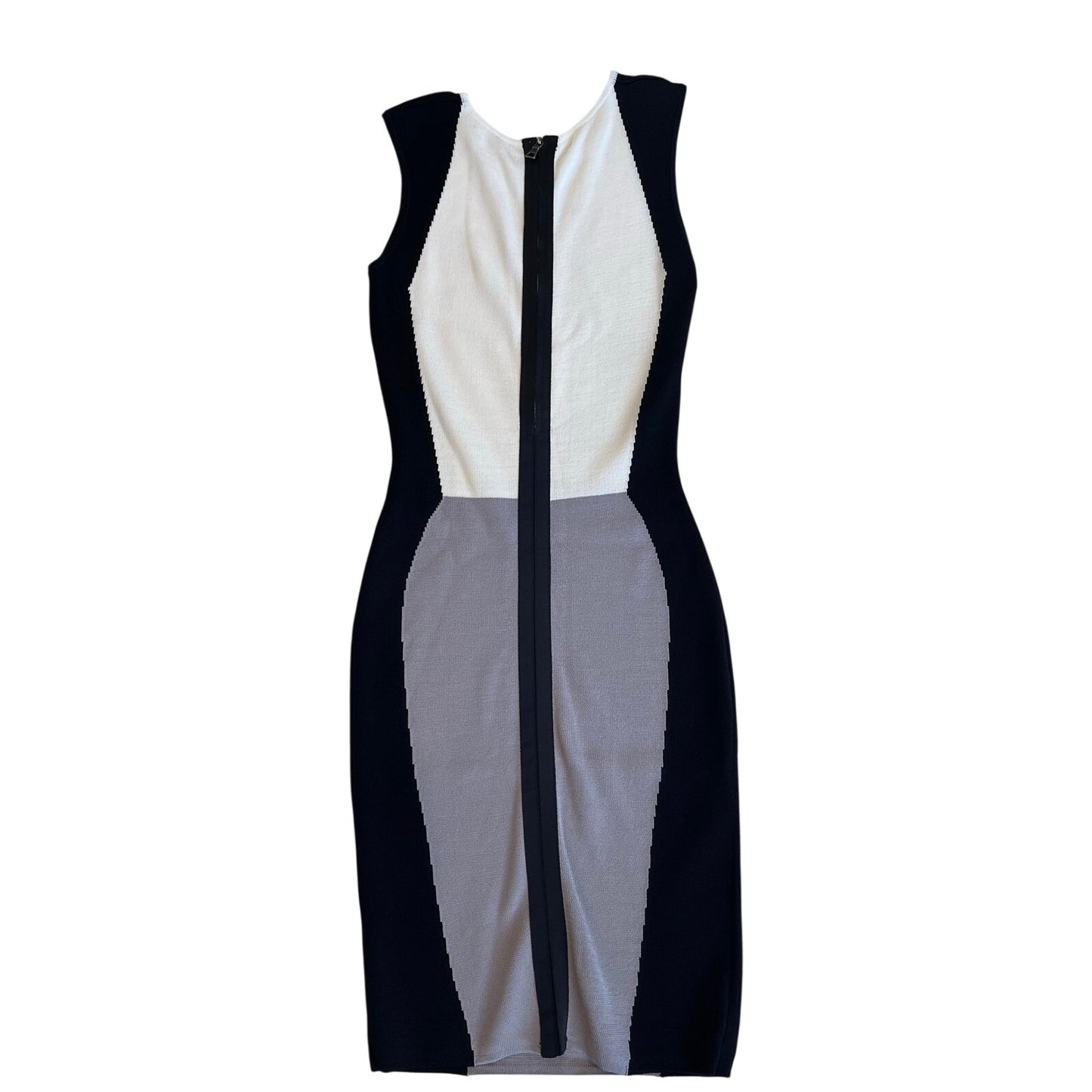 2000s Colorblock Knit Bodycon Midi Dress Black White Gray Sleeveless