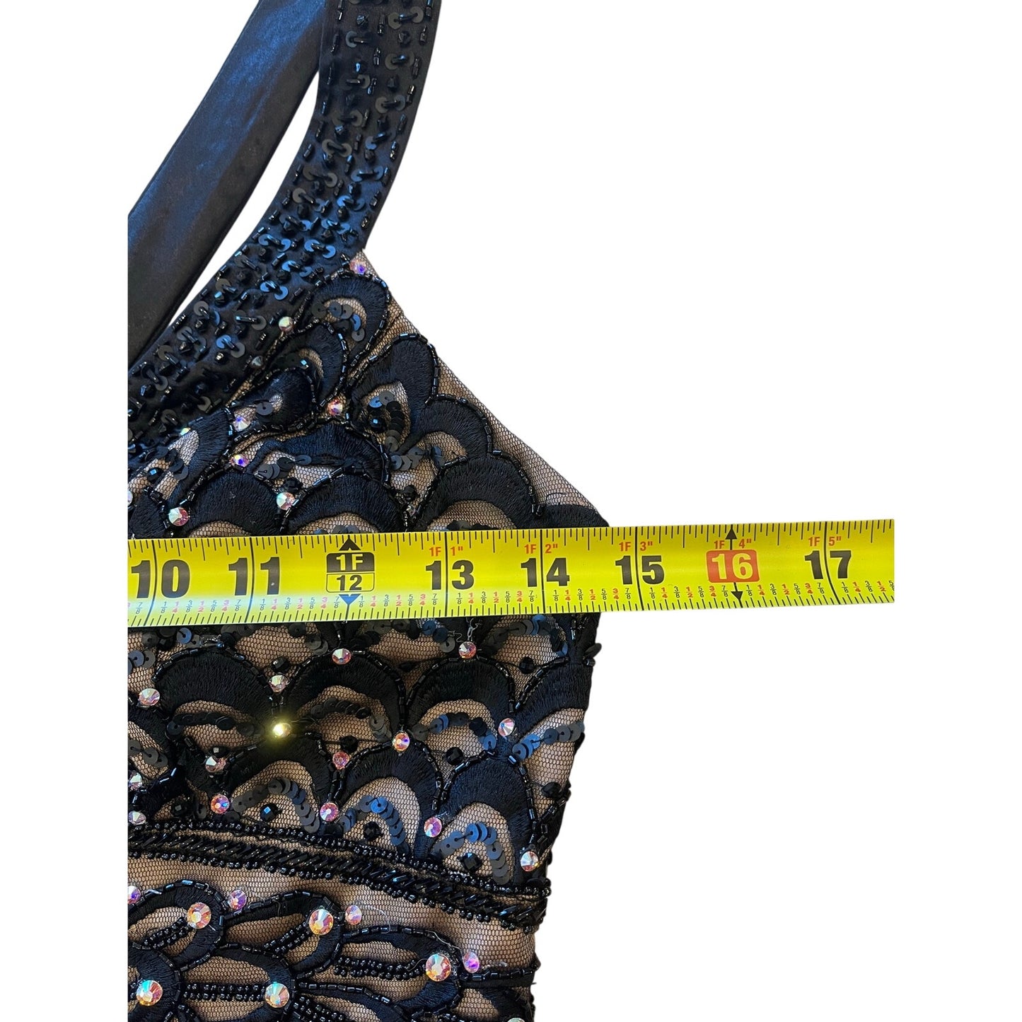 Sue Wong Nocturne Beaded Sequin Cocktail Dress Black Nude Art Deco Size 2