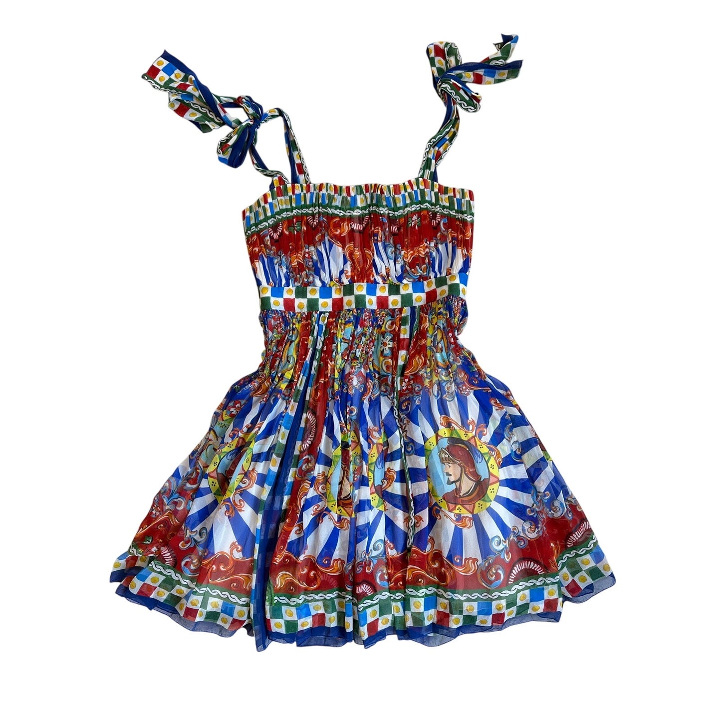 Dolce & Gabbana Carretto Siciliano Print Silk Multicolor Corset Mini Dress sz 44