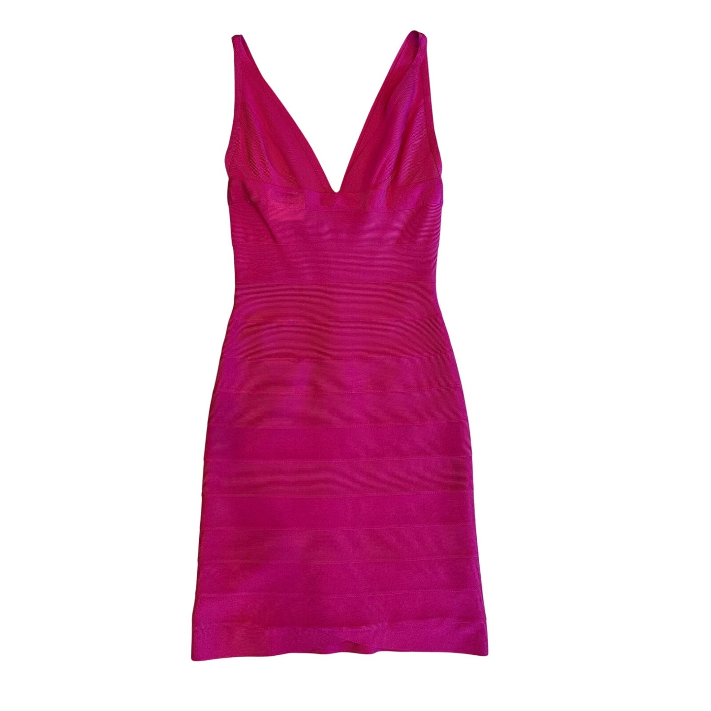 Hervé Léger Pink Bandage Bodycon Dress Size S Deep V Neck