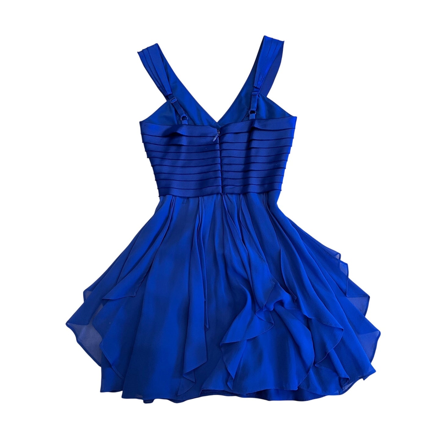 BCBG Max Azria 100% Silk Blue Ruffle Cocktail Dress Size 0