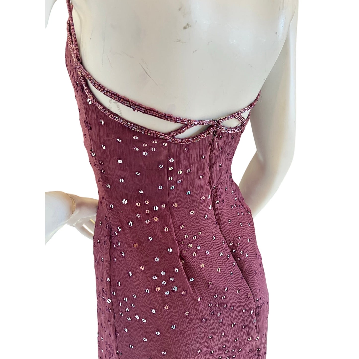 y2k 100% silk sequin beaded maxi dress sz m