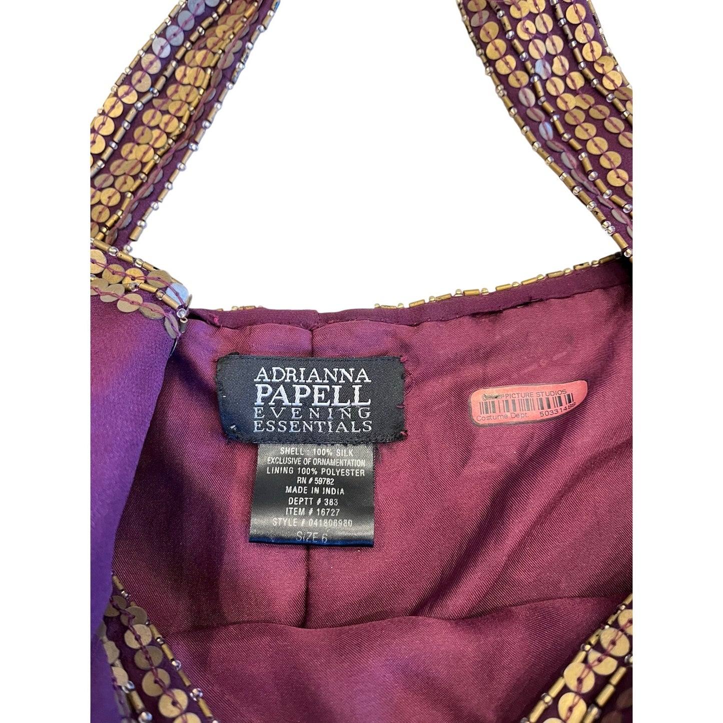 Adrianna Papell 100% Silk Plum Beaded Halter Cocktail Dress Size 6