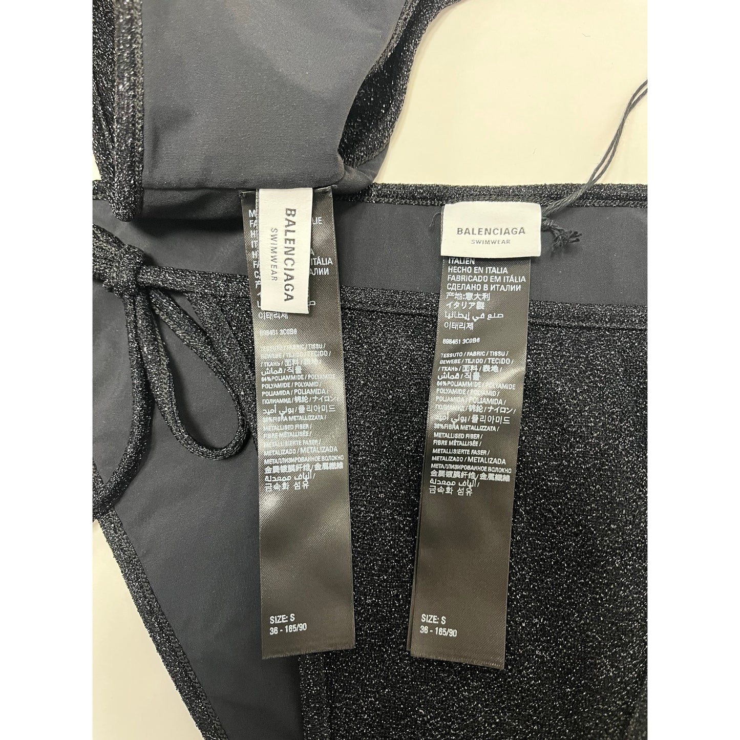 Authentic Balenciaga Metallic Glitter Triangle Bikini Set Black Size S NWT