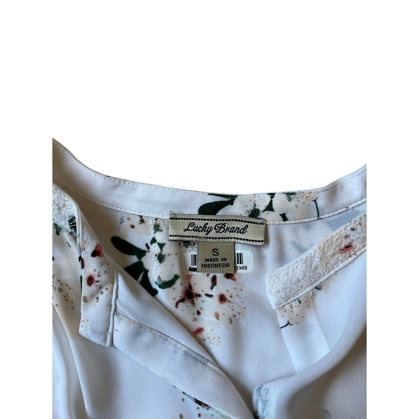 Lucky Brand Floral Sleeveless Blouse White Pink Button Front Top Size Small S
