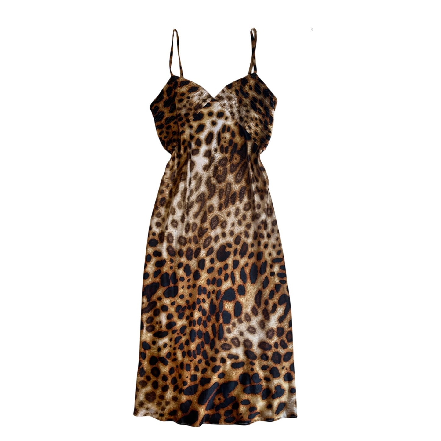 Natori Leopard Print Slip Midi Dress Animal Print Spaghetti Strap Size L