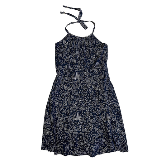 Vineyard Vines Navy White Seashell Embroidered Halter Dress Size 12 Cotton