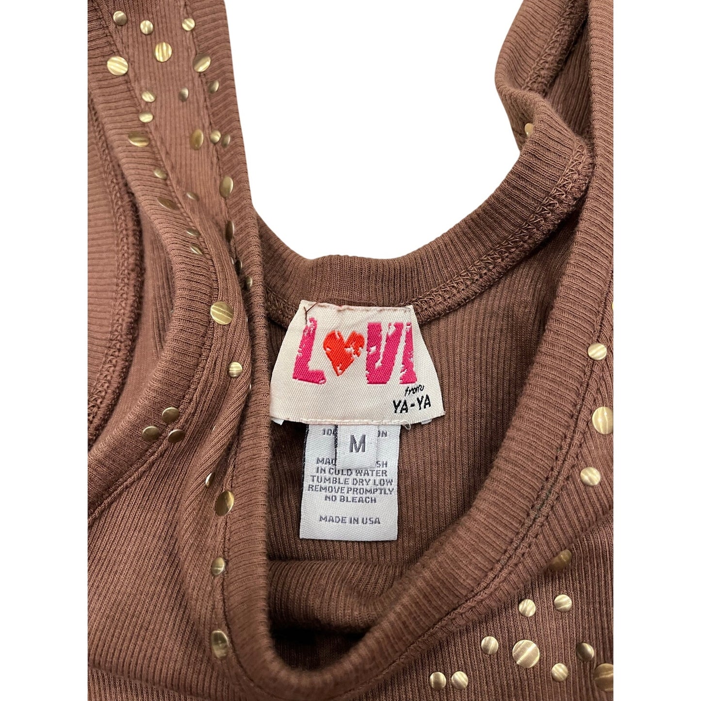 Ya-Ya Love Brown Studded Ribbed Mini Dress Size M 2000s Made USA