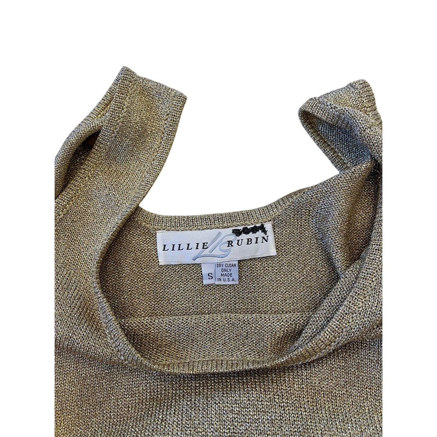 Lillie Rubin Metallic Gold Knit Shell Tank Top Vintage Made in USA Size S