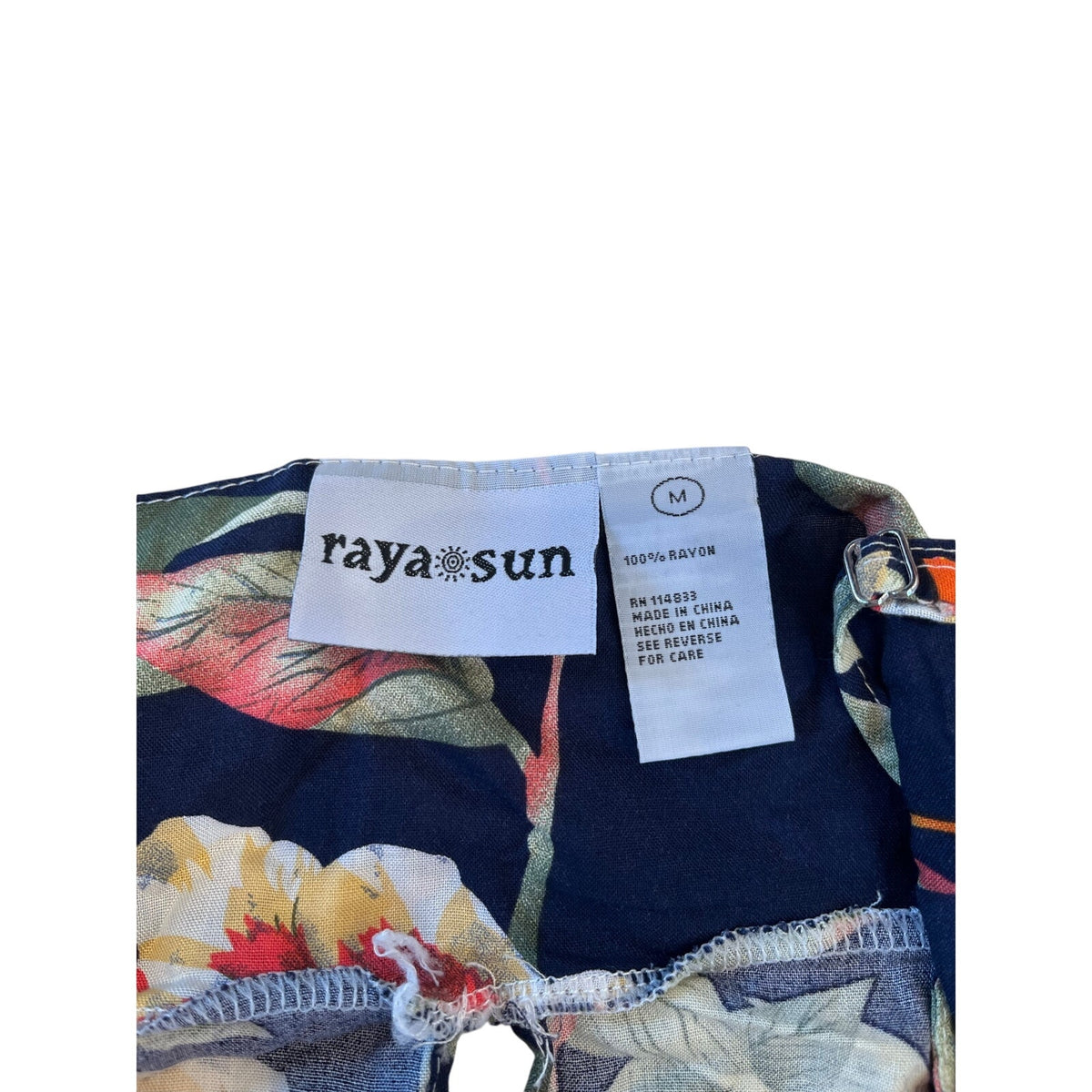Raya Sun Floral Tank Top Size M Navy Tropical 100% Rayon