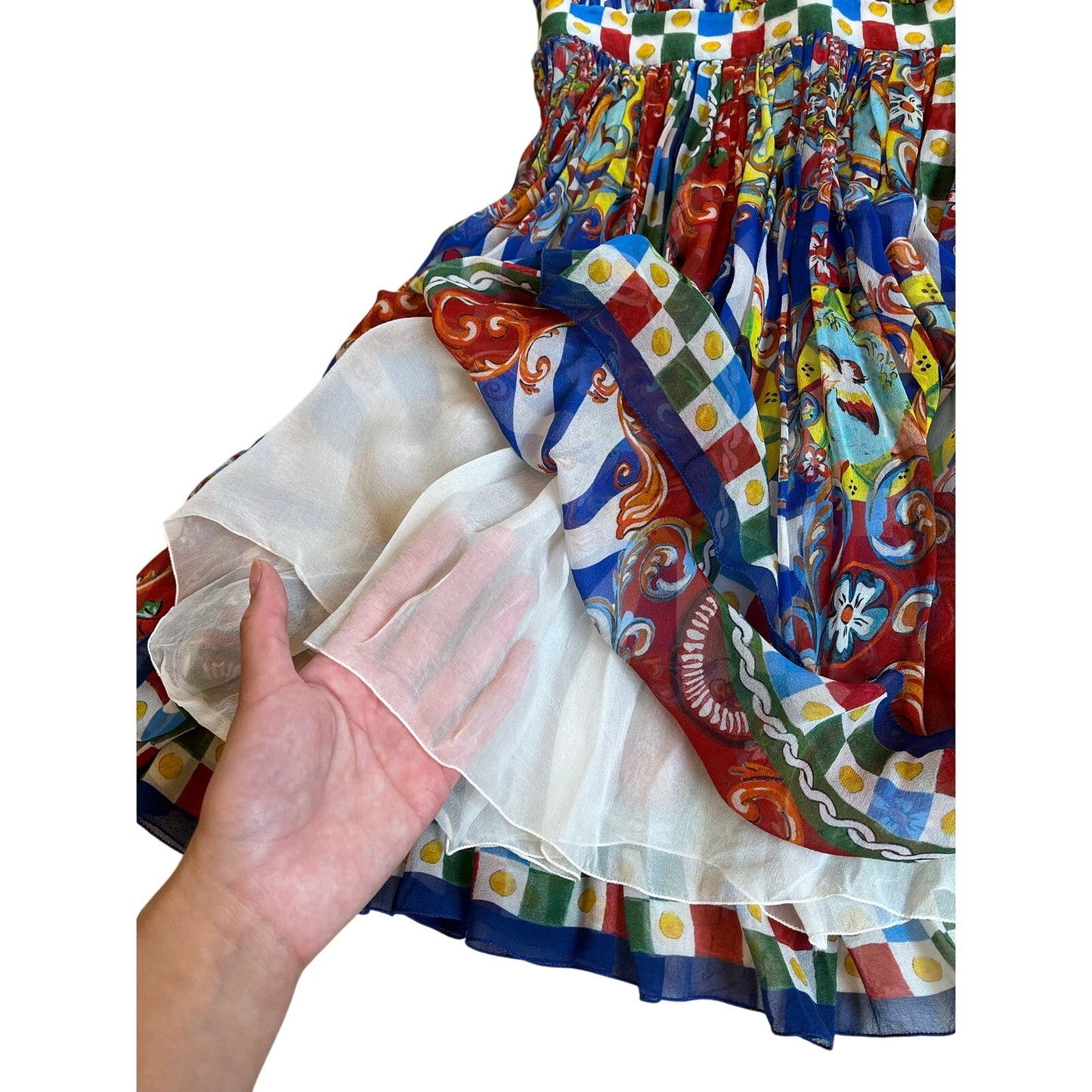 Dolce & Gabbana Carretto Siciliano Print Silk Multicolor Corset Mini Dress sz 44