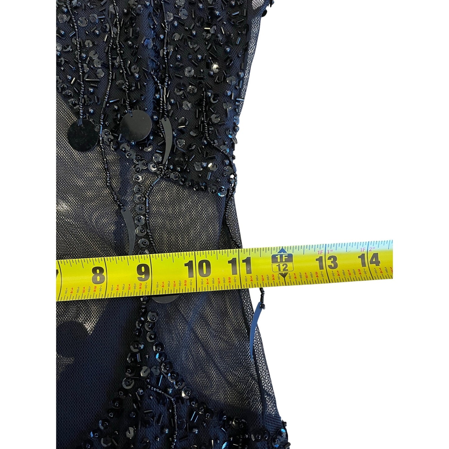 Black Beaded Sequin Mesh Illusion Cutout Bodycon Mini Dress