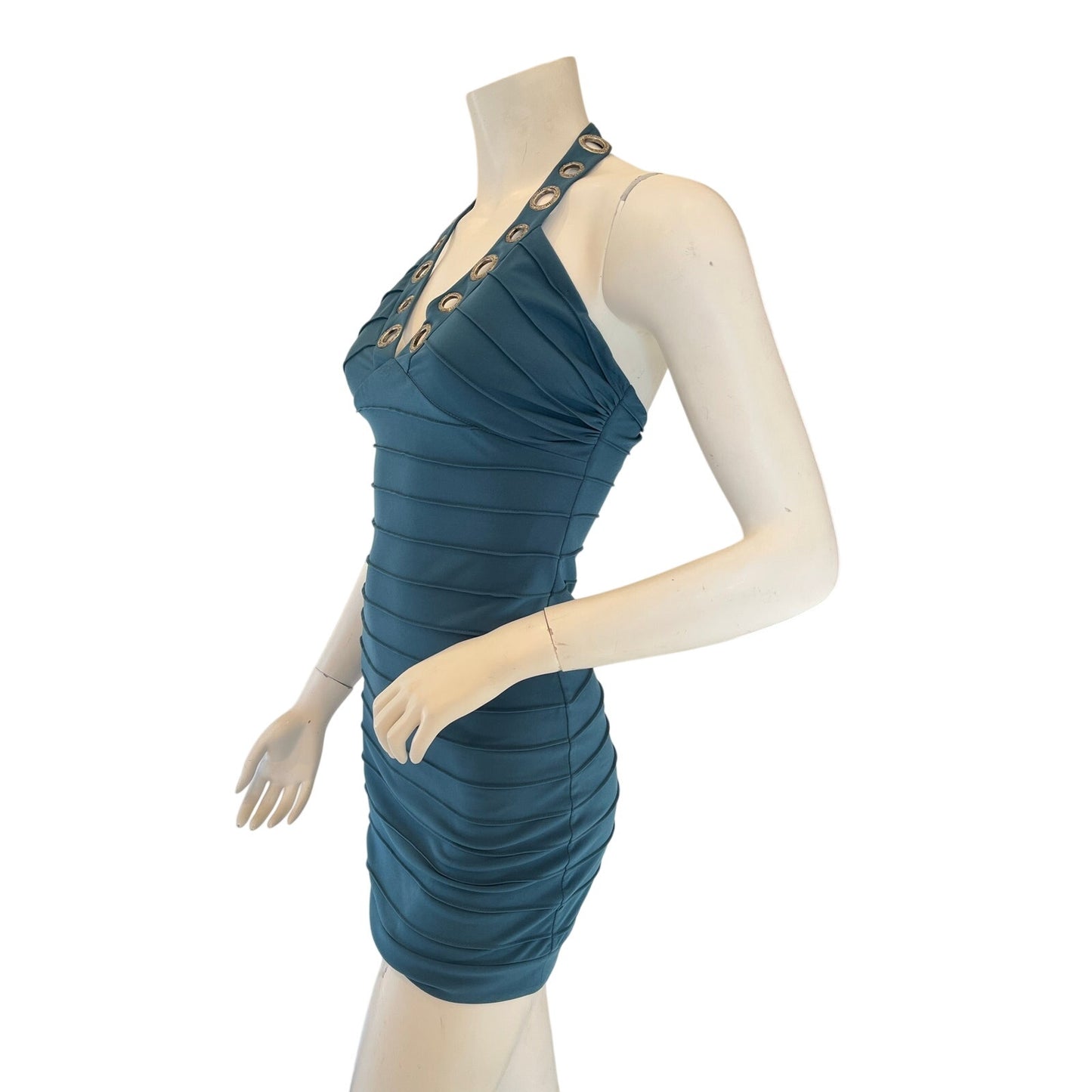 y2k teal halter dress with grommets sz xs