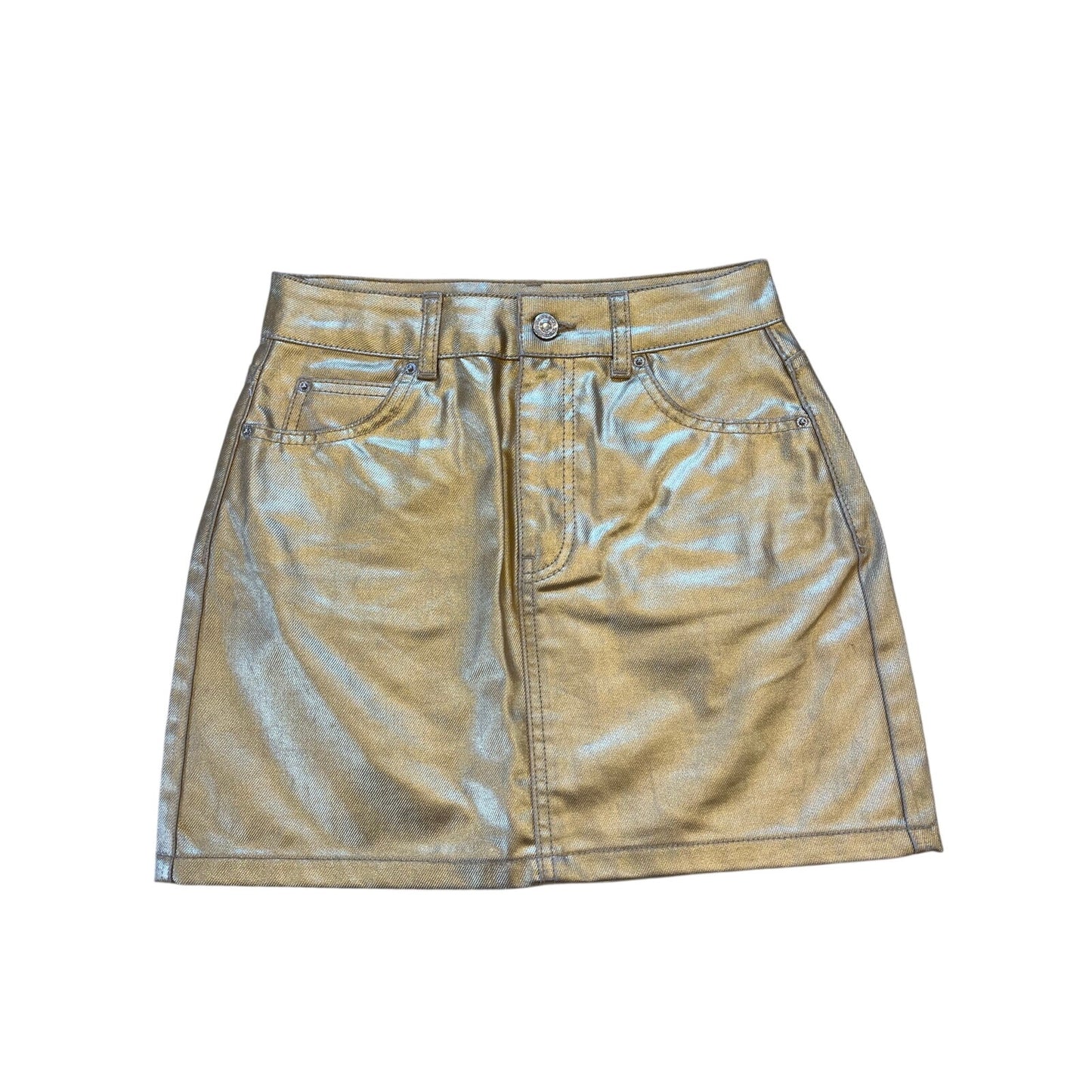 Topshop Gold Metallic Denim Mini Skirt US 2