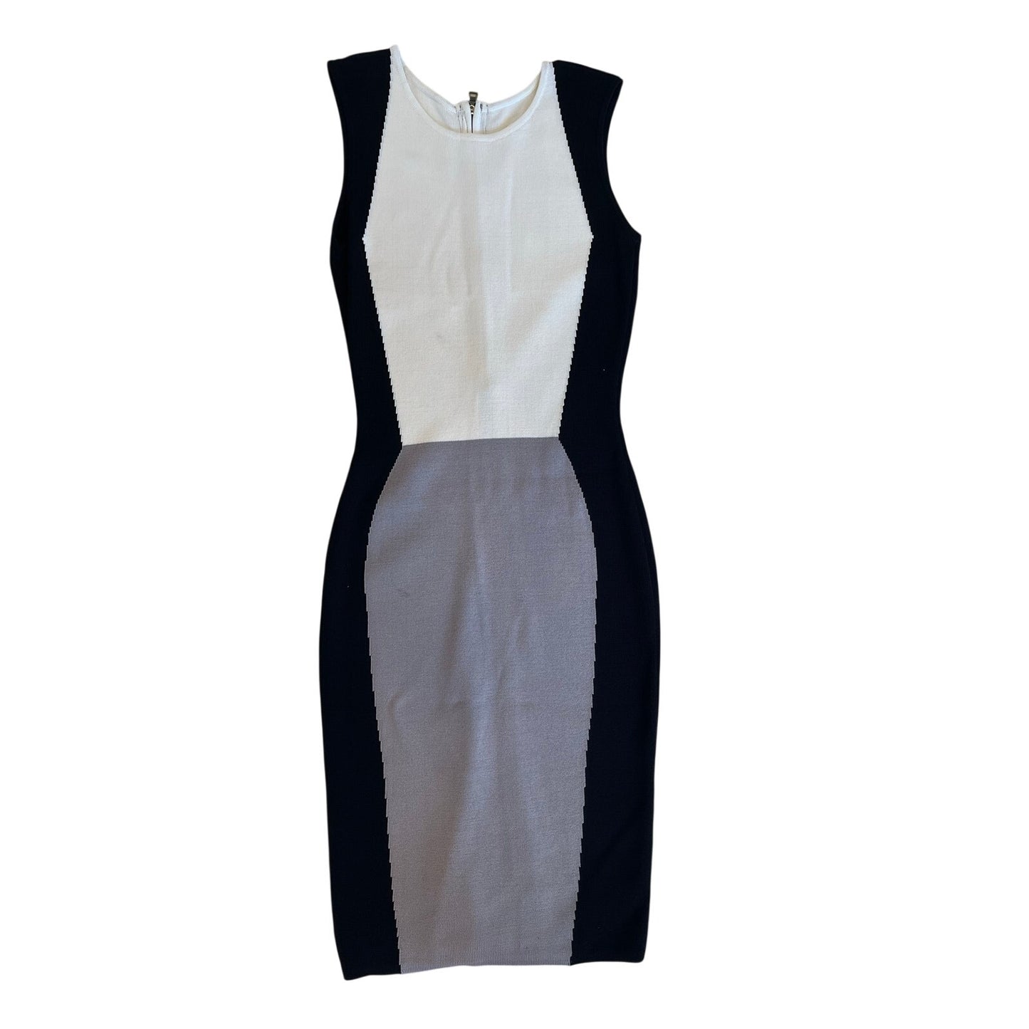 2000s Colorblock Knit Bodycon Midi Dress Black White Gray Sleeveless