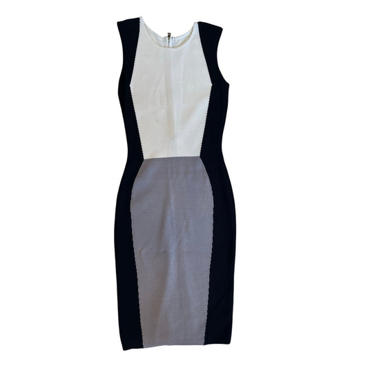 2000s Colorblock Knit Bodycon Midi Dress Black White Gray Sleeveless