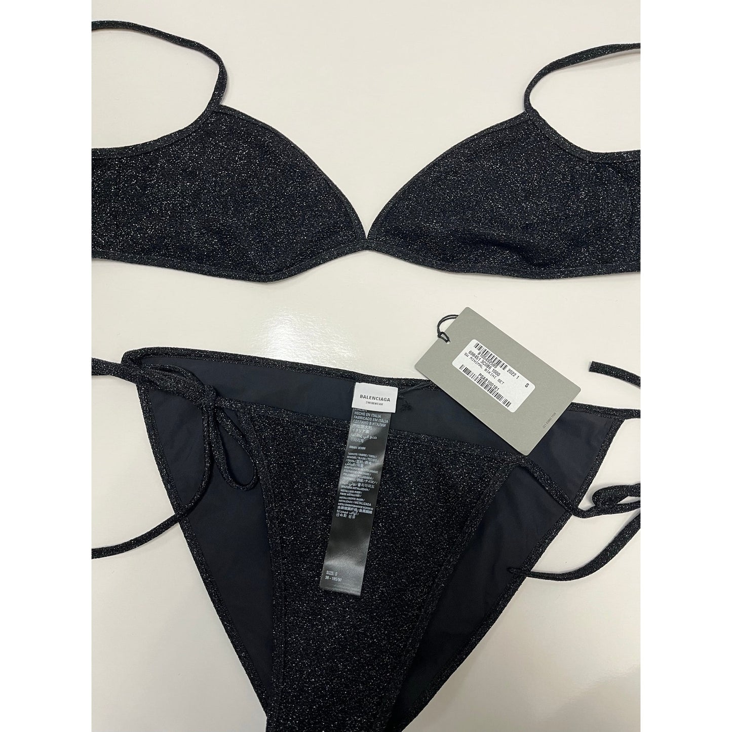 Authentic Balenciaga Metallic Glitter Triangle Bikini Set Black Size S NWT
