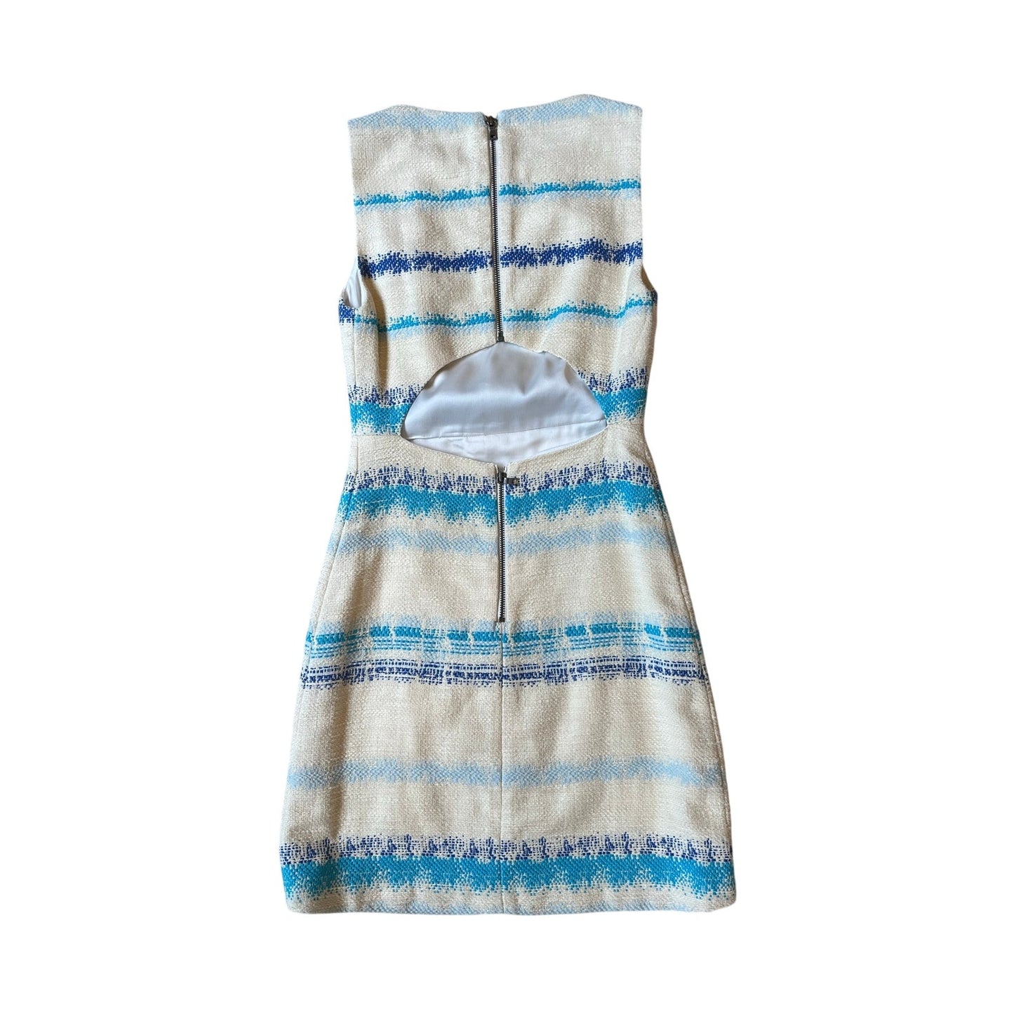Alice + Olivia Ivory Blue Tweed Open Back Sheath Dress Size 0