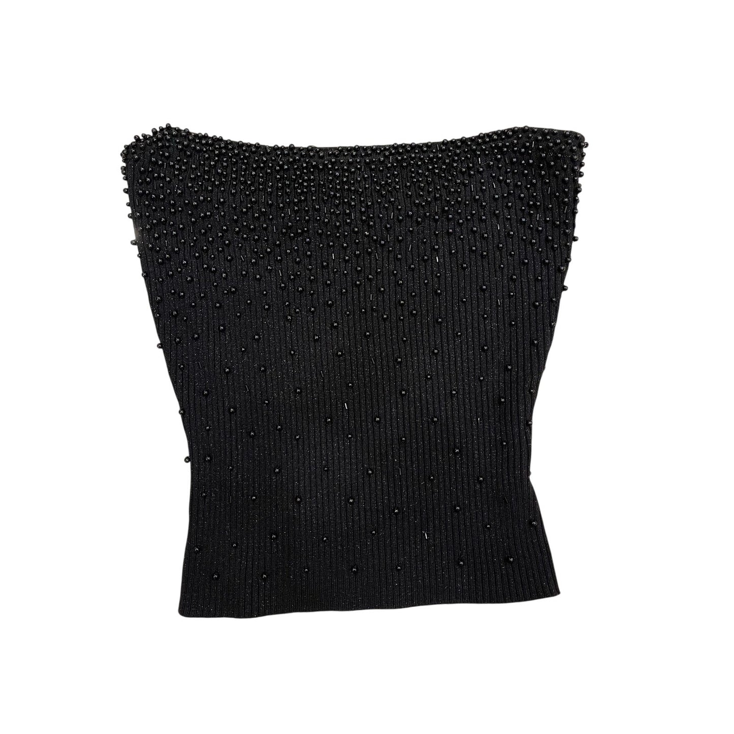 Vintage Black Beaded Strapless Tube Top Ribbed Knit Stretch Party Y2K Size S