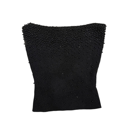 Vintage Black Beaded Strapless Tube Top Ribbed Knit Stretch Party Y2K Size S