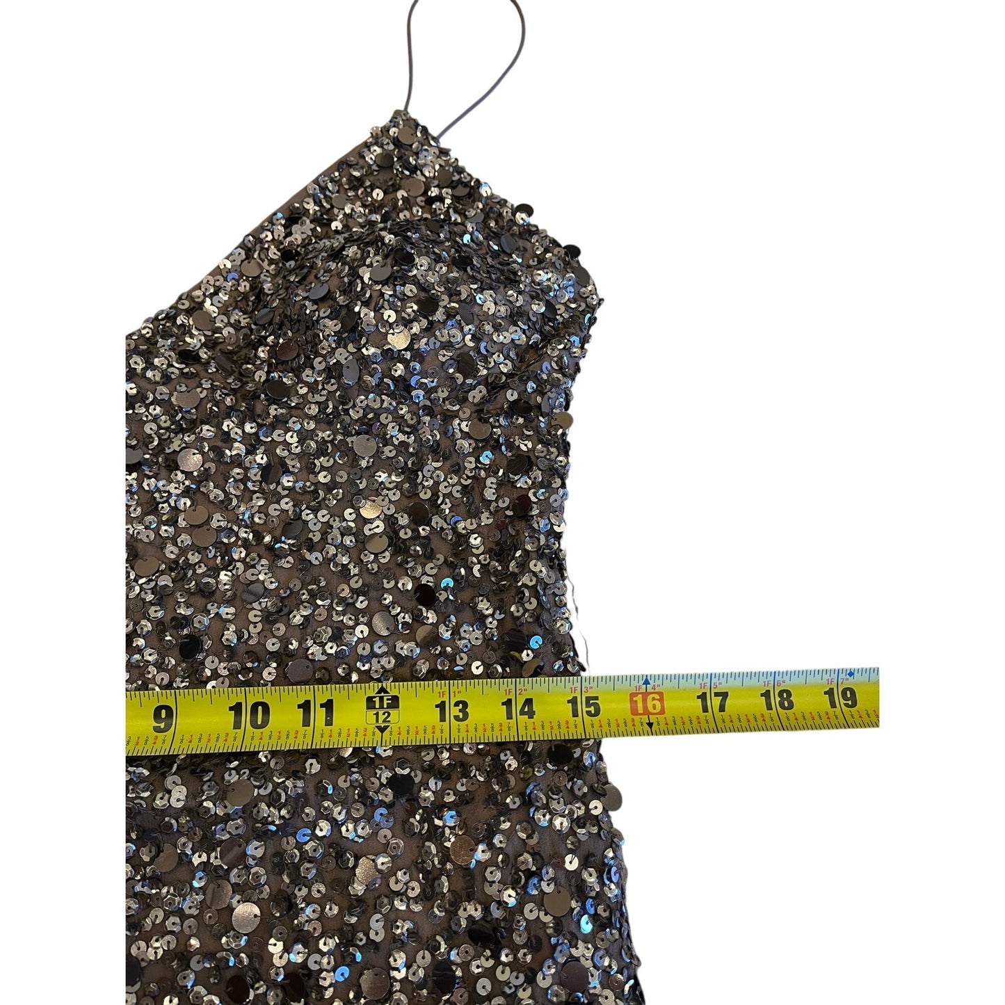 Cache Size 12 Silk Sequin Beaded Bronze Spaghetti Strap Cocktail Dress