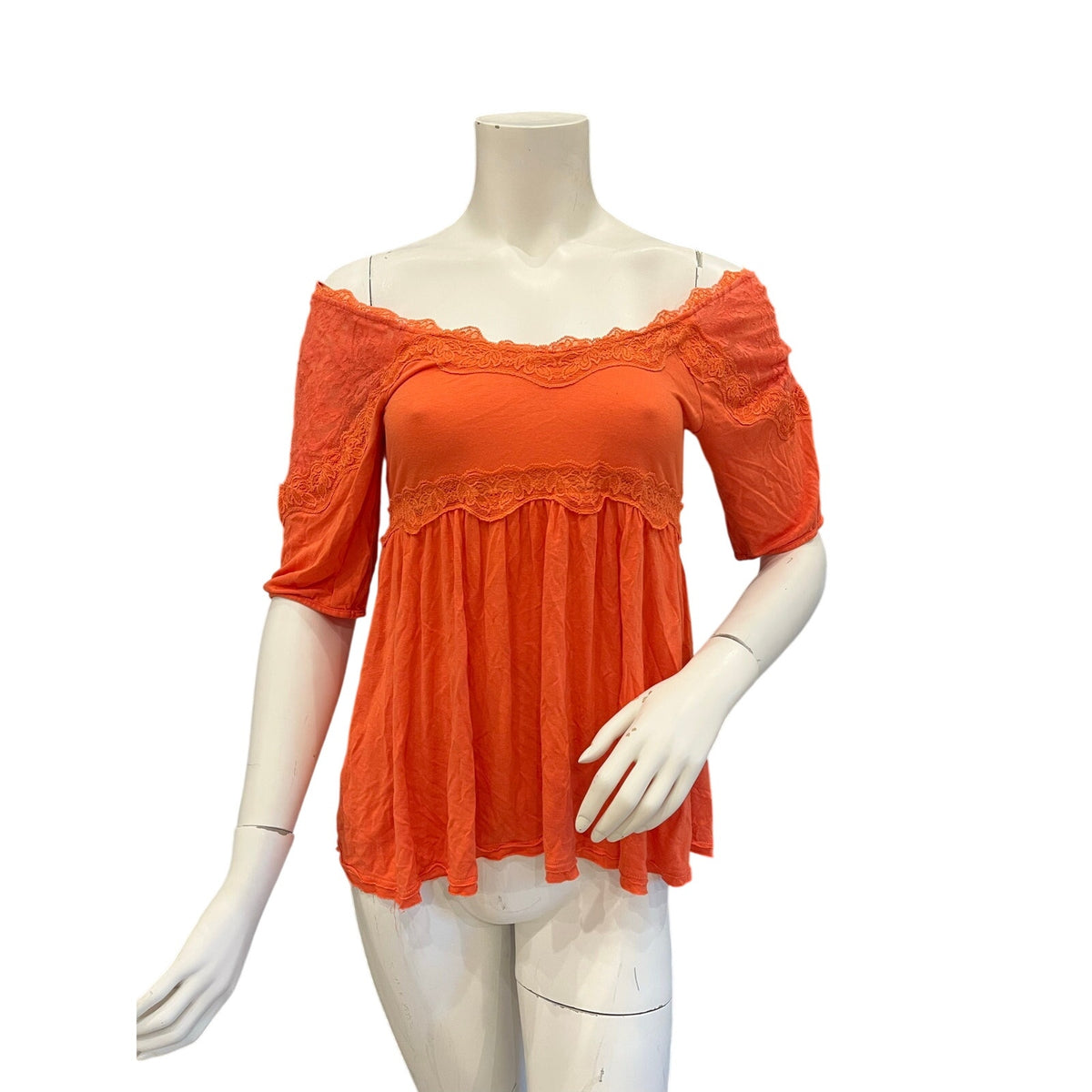 Free People Orange Lace Off Shoulder Babydoll Top Small Boho