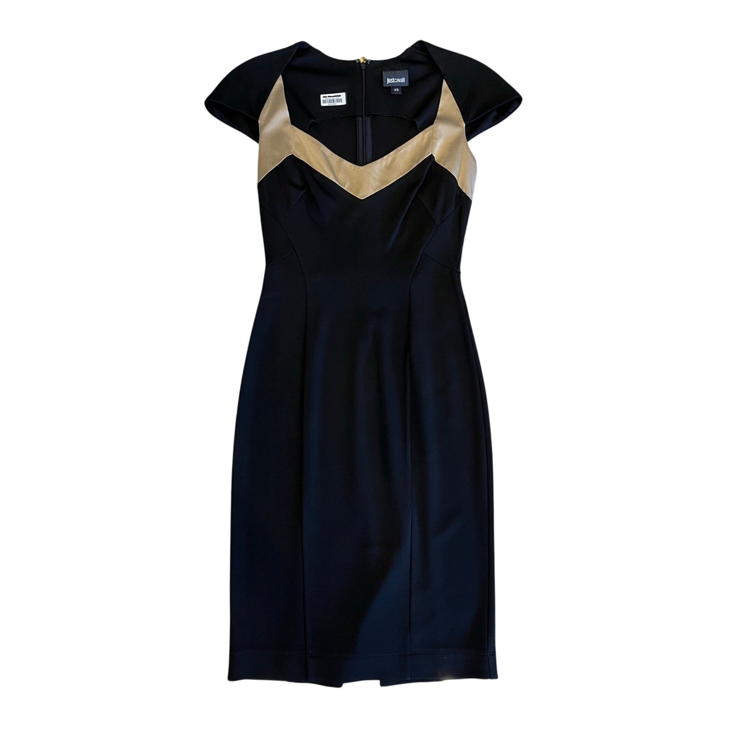 Just Cavalli Black Beige Colorblock Cap Sleeve Midi Dress XS Made in Italy