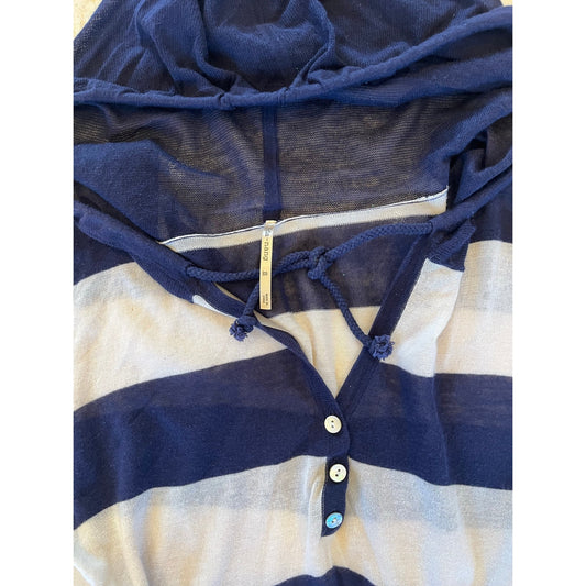 2000s coastal striped hooded henley sweater