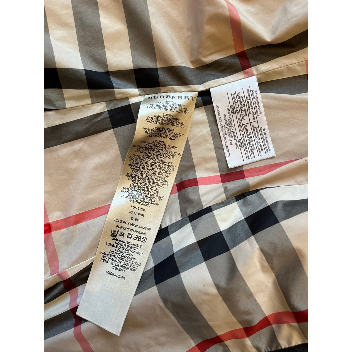 Authentic Burberry brit down coat with fur hood