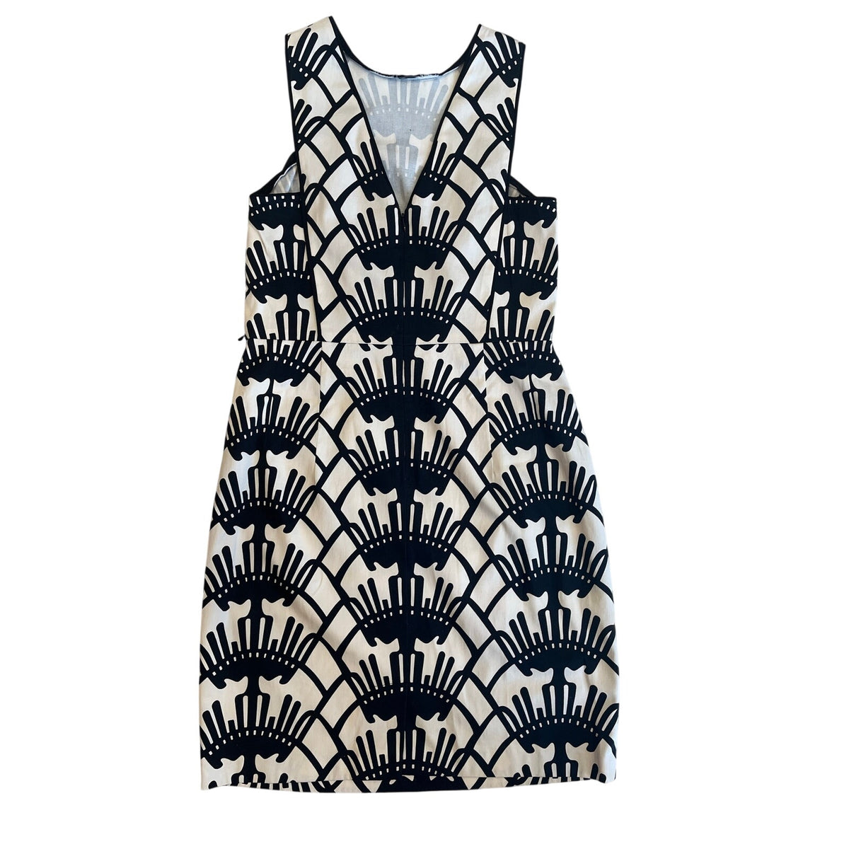 Donna Morgan Black White Geometric Print Sheath Dress Size 8 Cotton Sleeveless