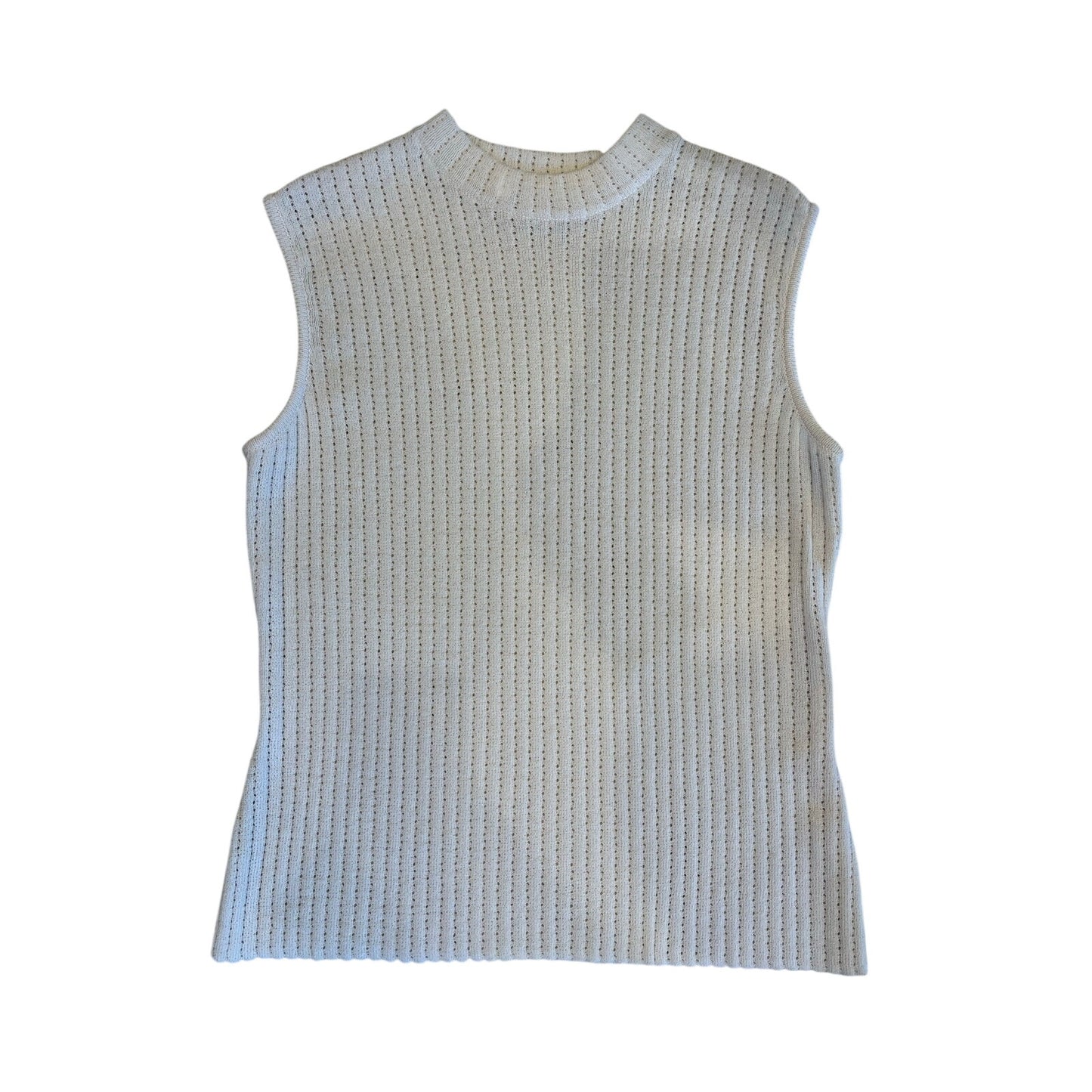 St. John Sport Ivory Open Knit Sleeveless Mock Neck Top Size S