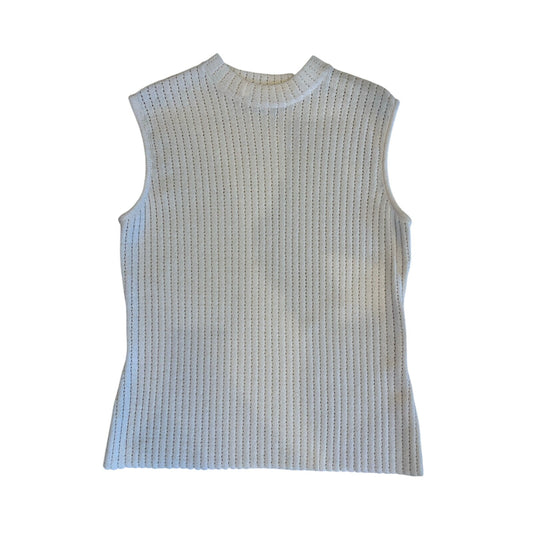St. John Sport Ivory Open Knit Sleeveless Mock Neck Top Size S