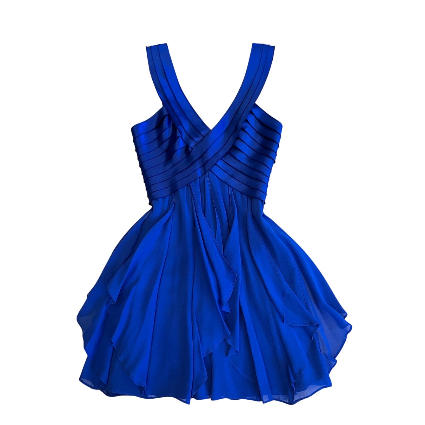 BCBG Max Azria 100% Silk Blue Ruffle Cocktail Dress Size 0