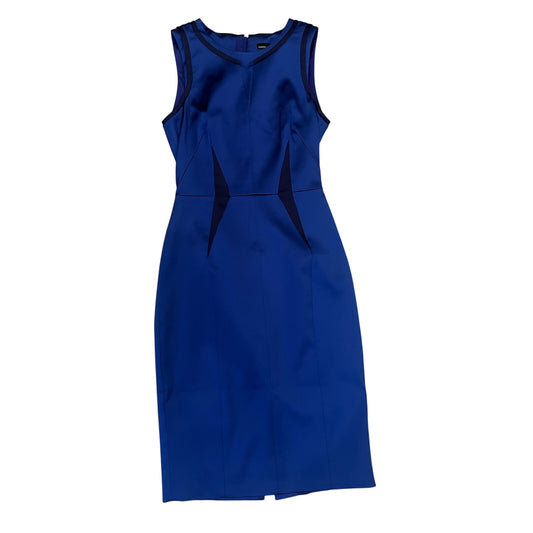 Karen Millen Blue Tailored Sheath Pencil Dress Contrast Panel Zip Back