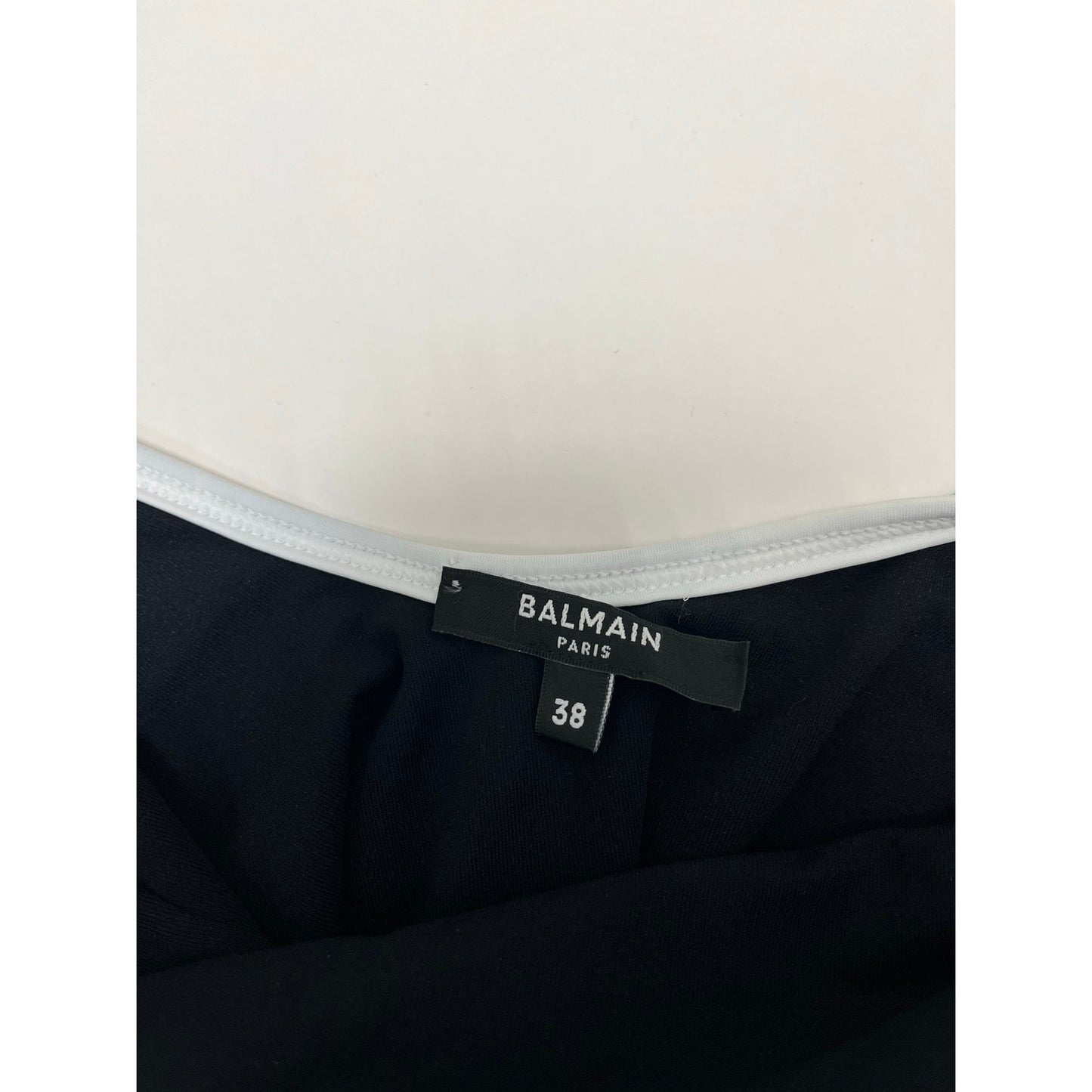 Balmain Paris Black Logo One Piece Swimsuit White Trim Sz 38