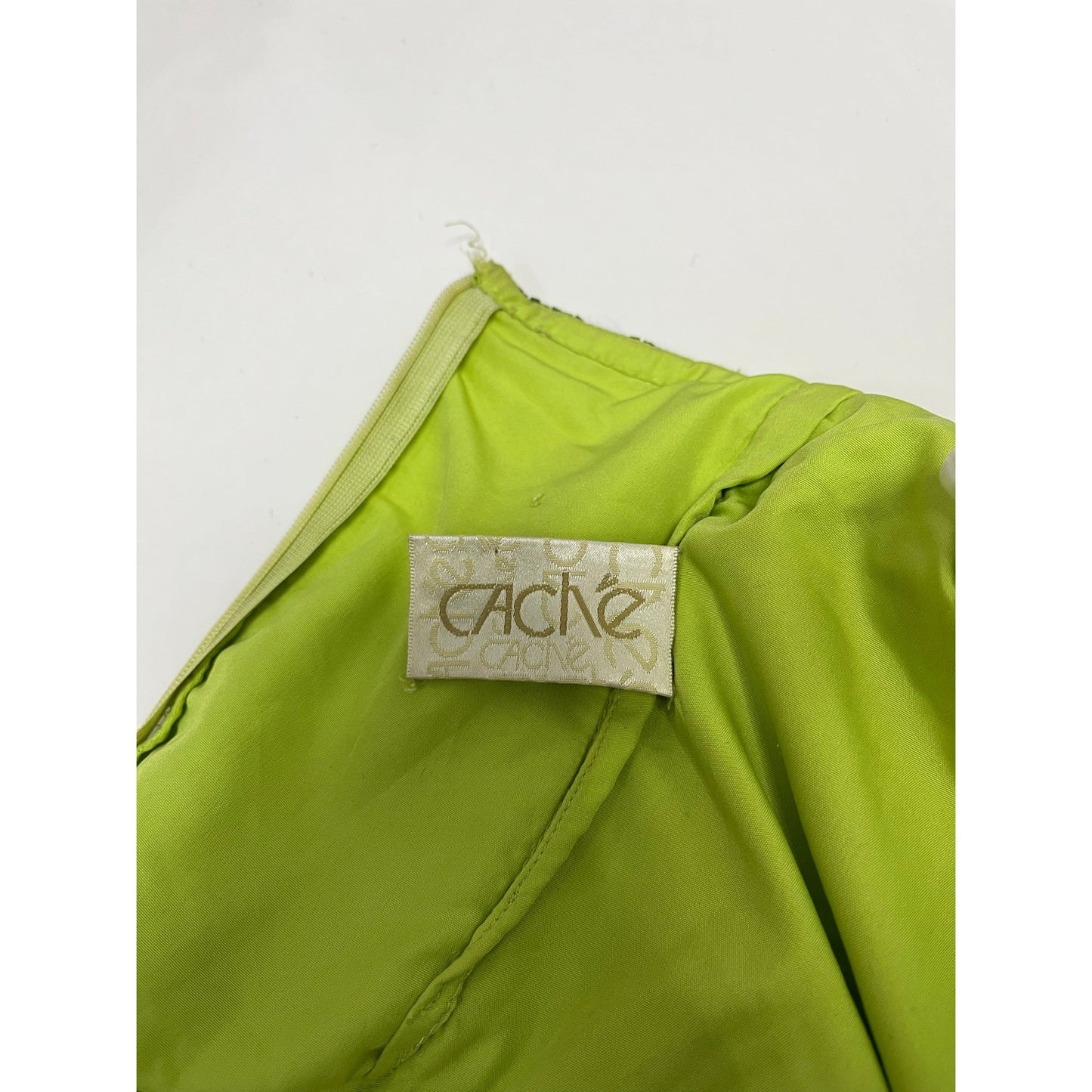 Vintage Caché Silk Beaded Halter Evening Gown Lime Green Y2K Formal Dress Large