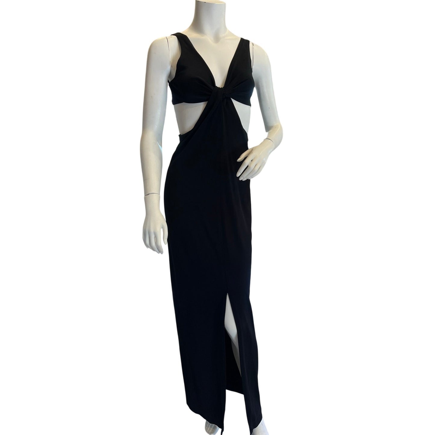 Tadashi Black Cutout Twist Front Maxi Dress Open Back Sleeveless Evening Gown XS