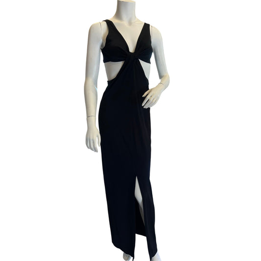 Tadashi Black Cutout Twist Front Maxi Dress Open Back Sleeveless Evening Gown XS
